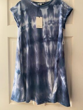 Elan Navy and White Tie-Dye A-Line Dress